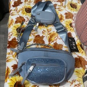 Steve Madden Blue Crossbody Bag with Chain Accent